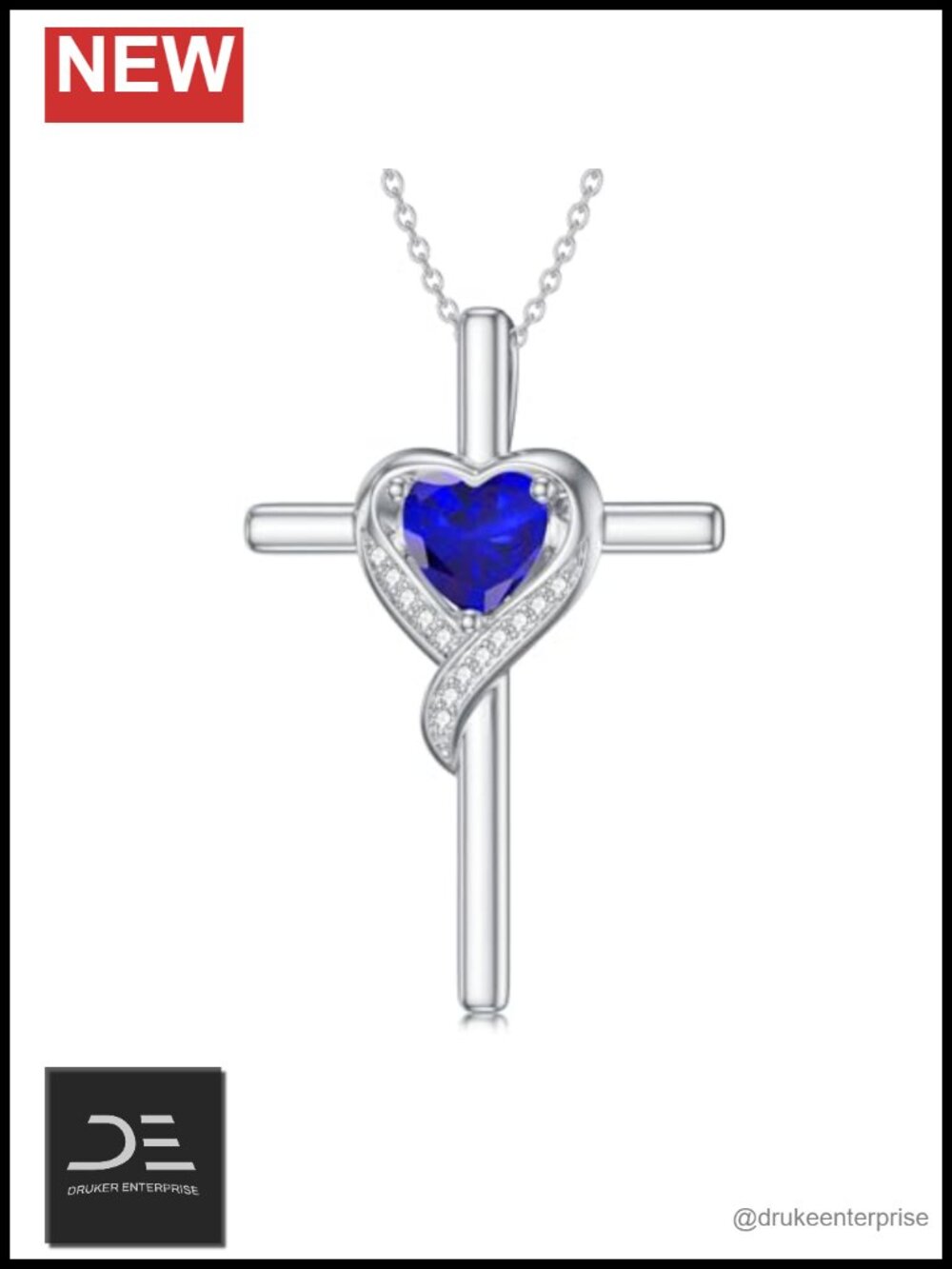 925 Sterling Silver Sapphire Birthstone Cross Pendant Necklace for Women
